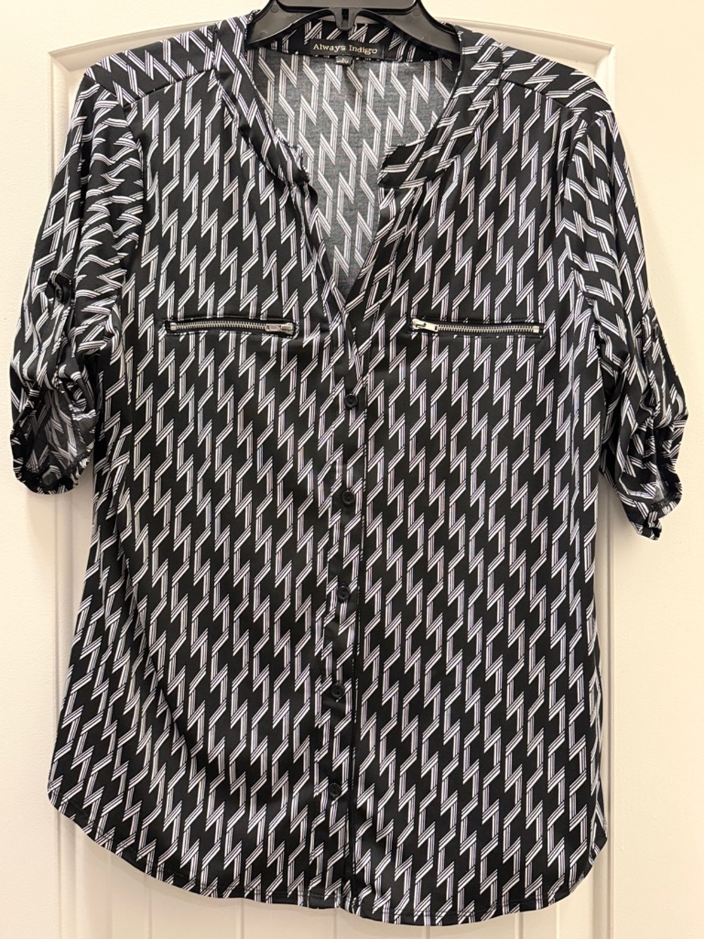 Always Indigo Black & White Geo-Print Button Down Shirt